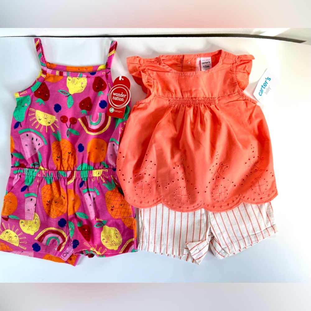 Romper & Shorts Set Baby Girl Carters Wonder Nation NEW